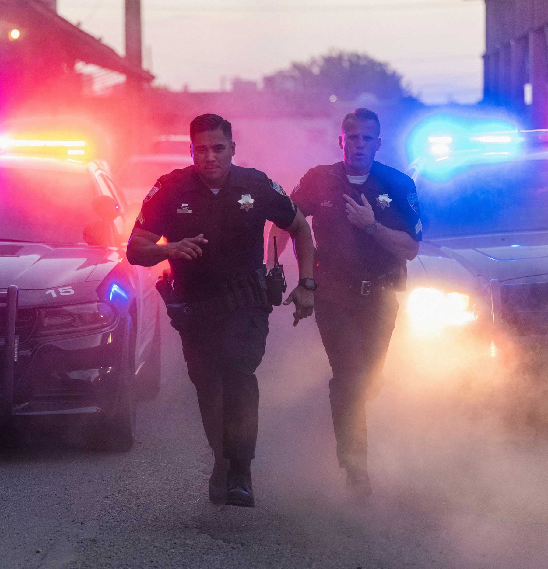 Navy blue is a common color for police officers